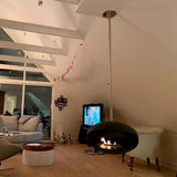 CACH Fires Cocoon Aeris, Bioethanol-Kamin in Schwarz mit verstellbarem Edelstahlstab, Bioethanol-Deckenkamin, 3 kW, elegant und modern.