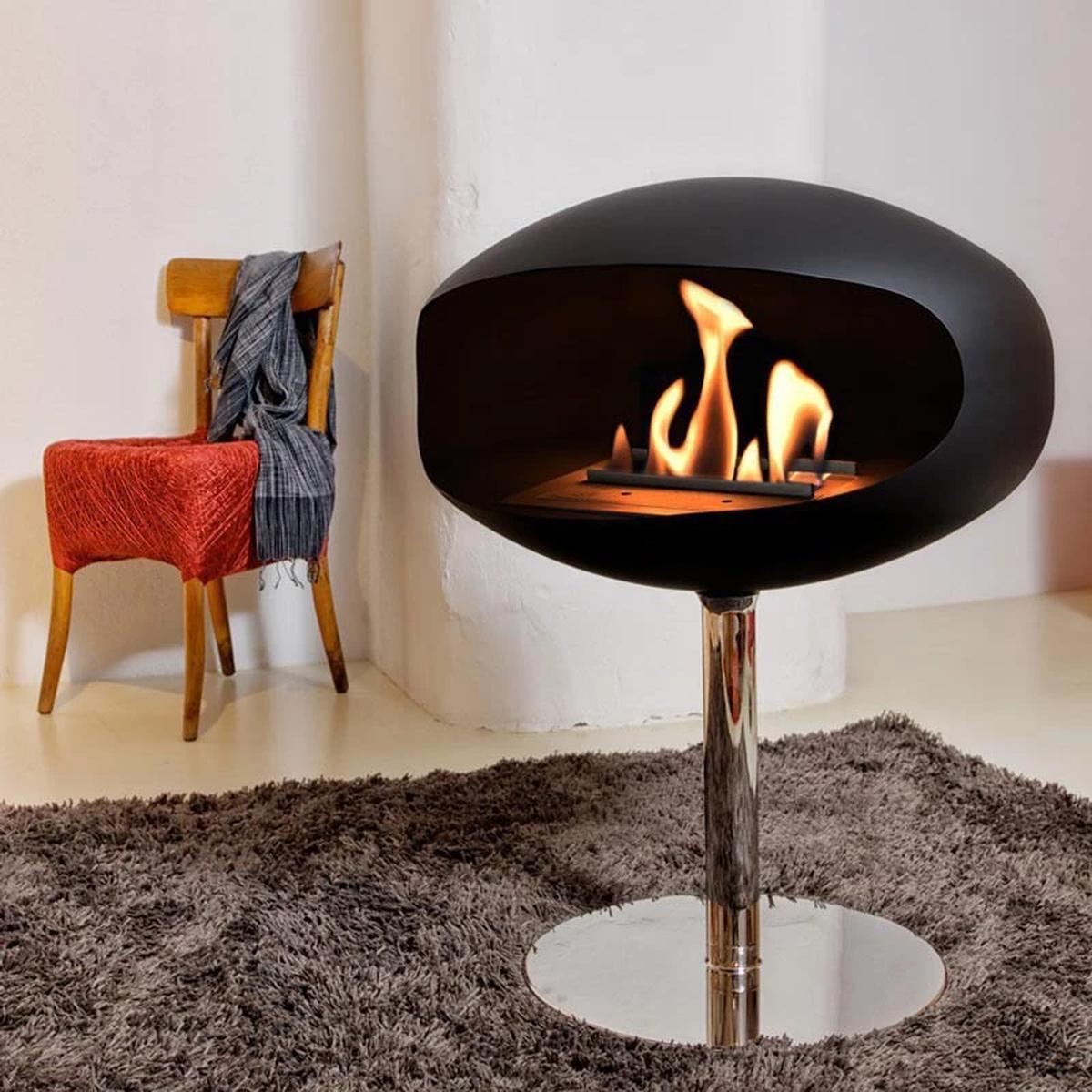 CACH Fires Kokonsockel, Schwarz, freistehender Bioethanol-Kamin, leicht beweglich, 3 kW