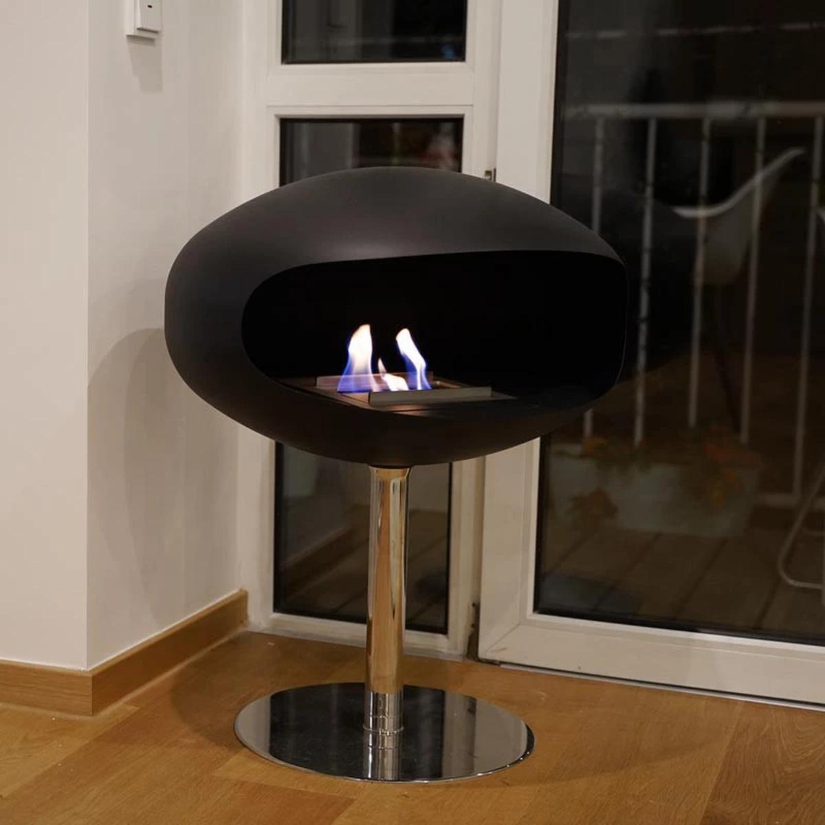CACH Fires Kokonsockel, Schwarz, freistehender Bioethanol-Kamin, leicht beweglich, 3 kW
