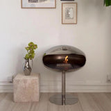 CACH Fires Kokonsockel, polierter Stahl, freistehender Bioethanol-Kamin, 3 kW