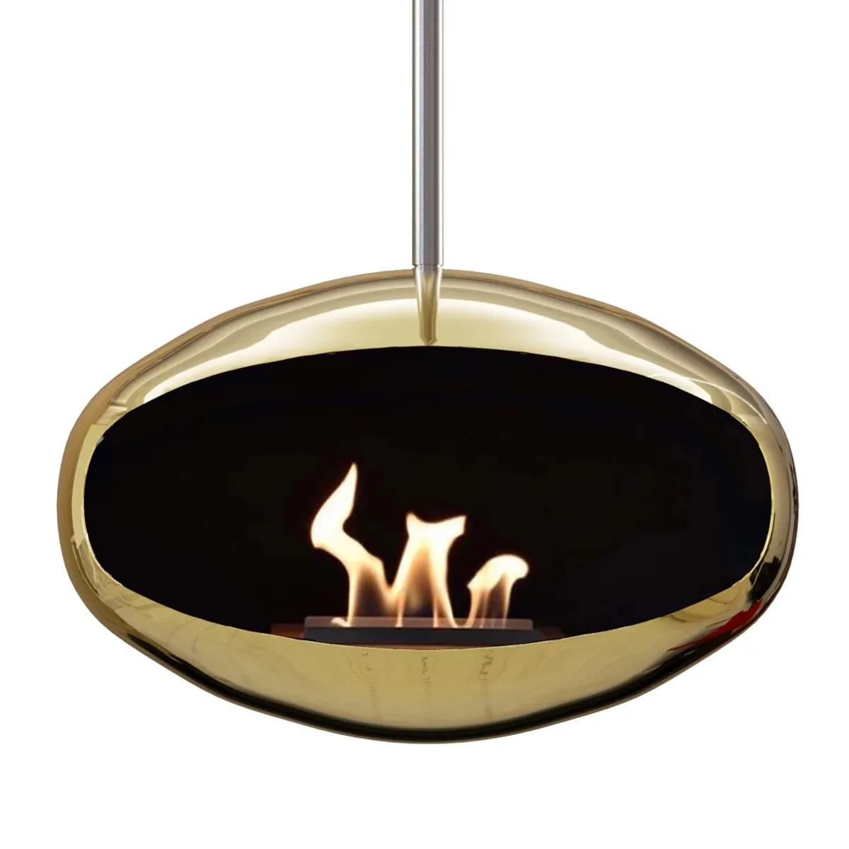 CACH Fires Cocoon Aeris, poliertes Messing, Ethanol-Hängekamin, exklusives Design, bis zu 5 Stunden Brenndauer, 3 kW.