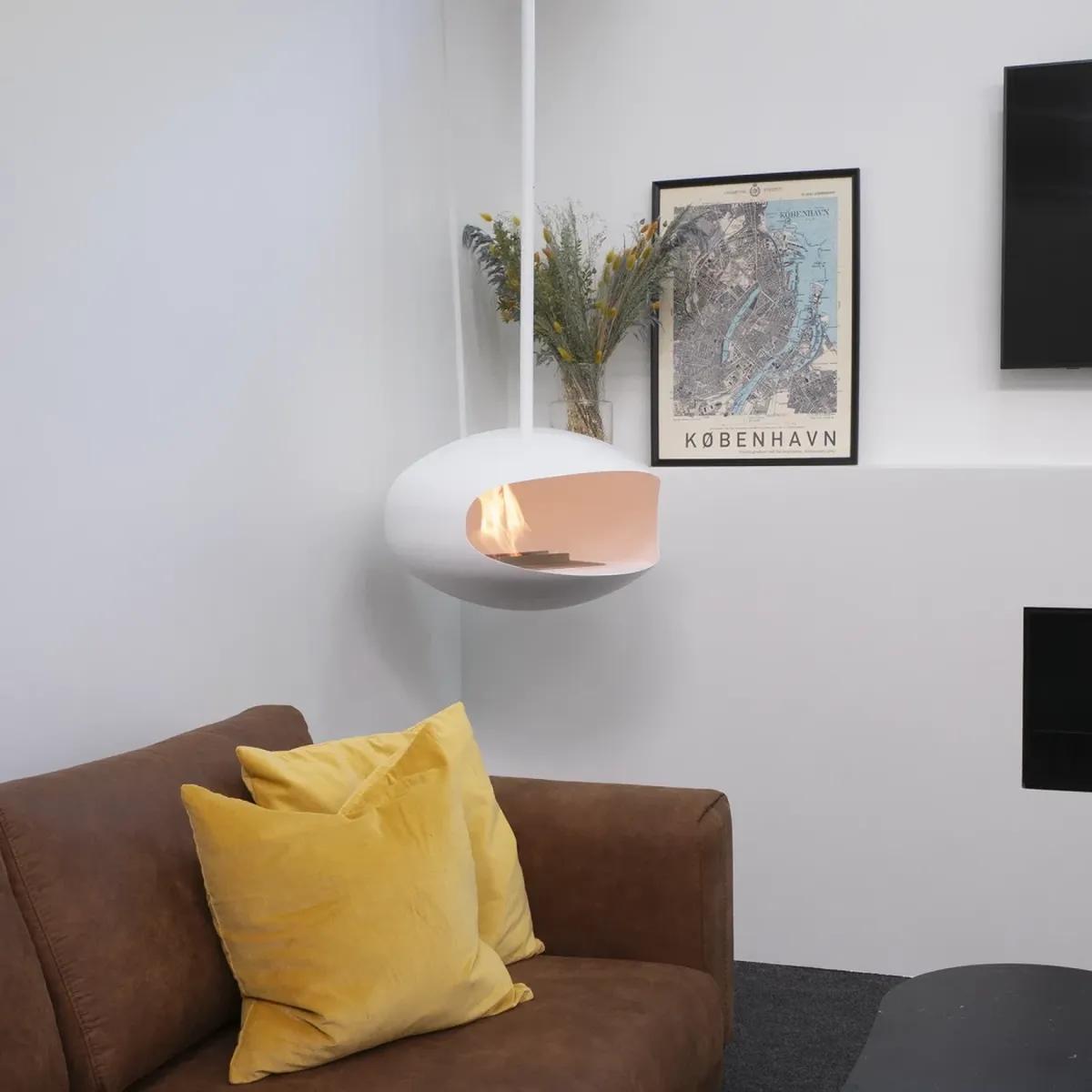CACH Fires Kokonsockel, Weiß, Stahl, matte weiße Oberfläche, Ethanol-Bodenkamin, 3 kW, 5 Stunden Brenndauer