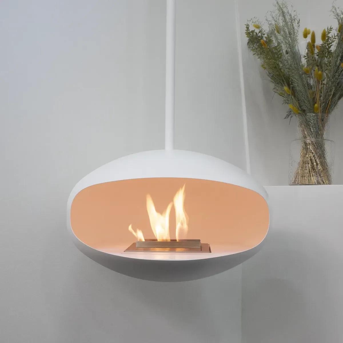CACH Fires Kokonsockel, Weiß, Stahl, matte weiße Oberfläche, Ethanol-Bodenkamin, 3 kW, 5 Stunden Brenndauer