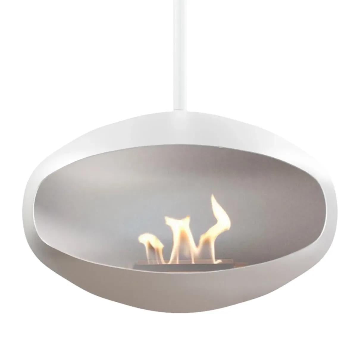 CACH Fires Kokonsockel, Weiß, Stahl, matte weiße Oberfläche, Ethanol-Bodenkamin, 3 kW, 5 Stunden Brenndauer