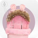 Rosa Kinderwagenfußsack mit Fellkragen und Ohren-Design