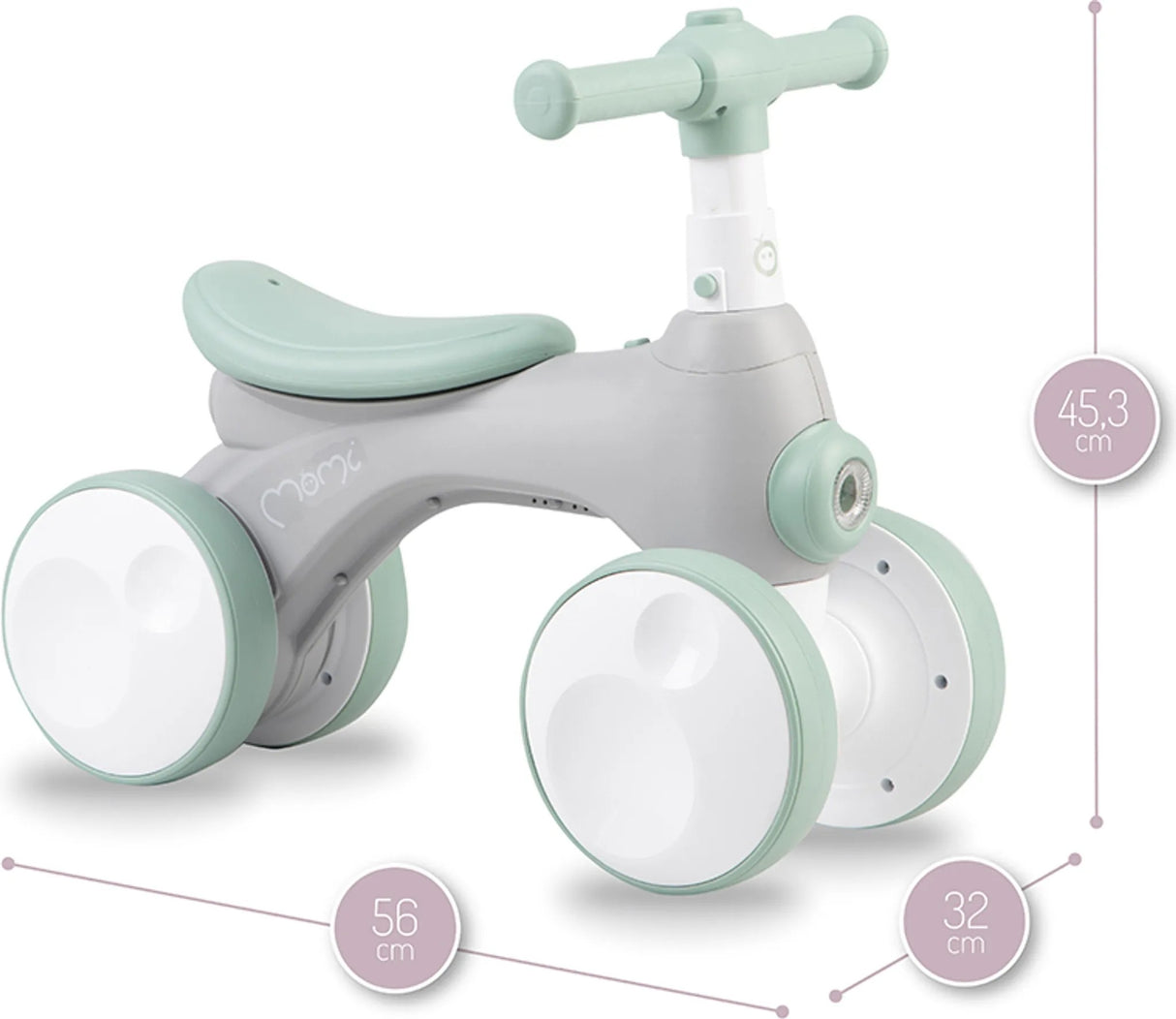Kinderfahrzeug in Grau und Mintgrün mit breiten Rädern und verstellbarem Lenker