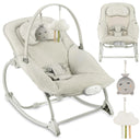 Beige Babywippe mit Spielbogen und hängenden Wolken-Spielzeugen