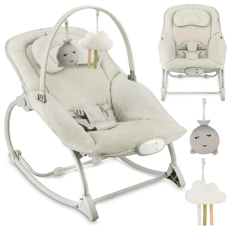 Beige Babywippe mit Spielbogen und hängenden Wolken-Spielzeugen