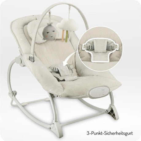 Babywippe mit 3-Punkt-Sicherheitsgurt und abnehmbarem Spielbogen