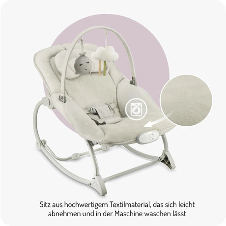 Babyschaukel mit abnehmbarem, maschinenwaschbarem Textilsitz und Spielzeuganhänger