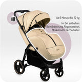 Beige Kinderwagen mit Beinanpassung und Zubehör für 6 Monate bis 22 kg