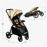 Beige Kinderwagen mit klappbarem Design und Maßen in Zentimetern