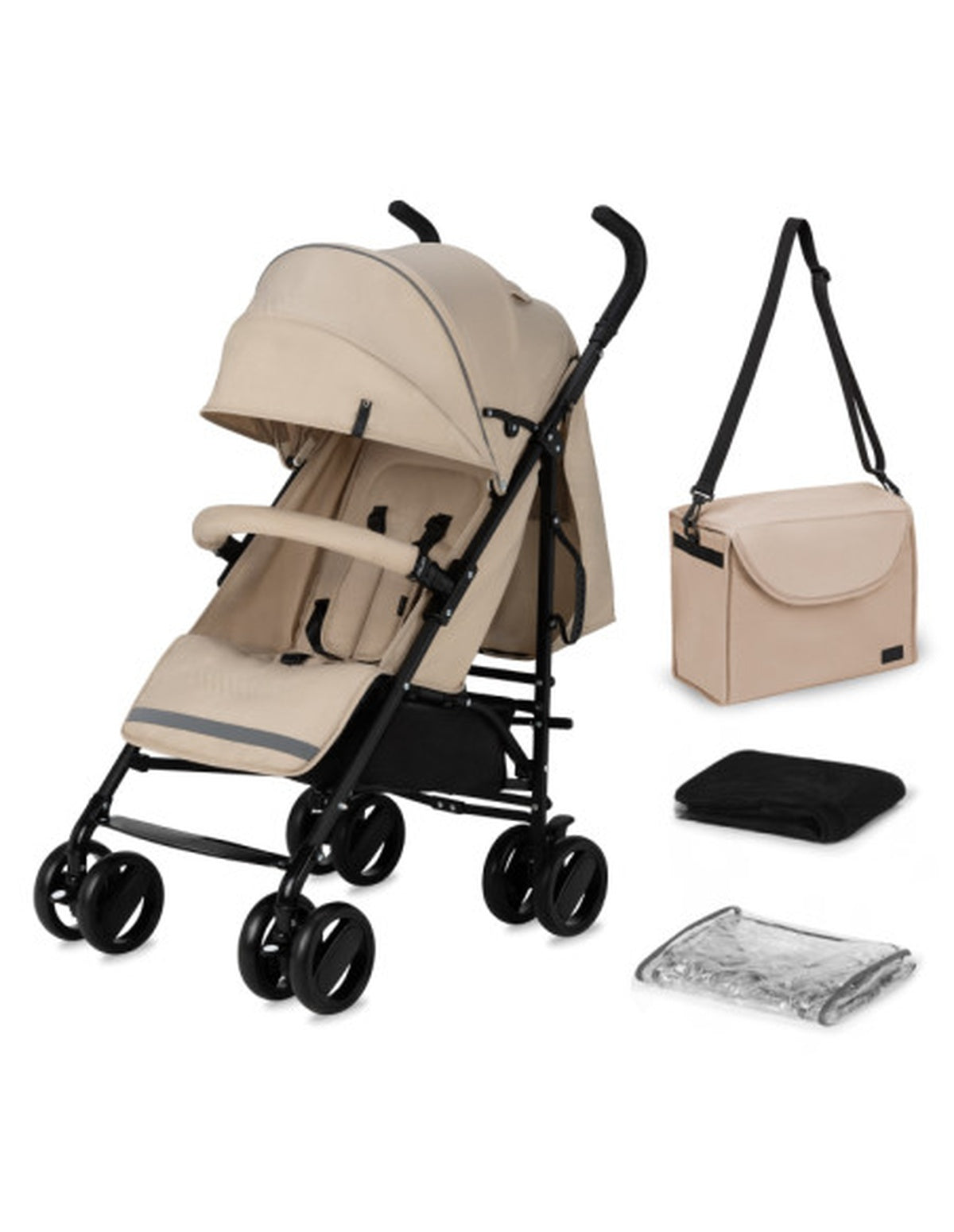 MoMi AKIRA Kinderwagen in Beige - leicht, wendig, mit Faltmechanismus