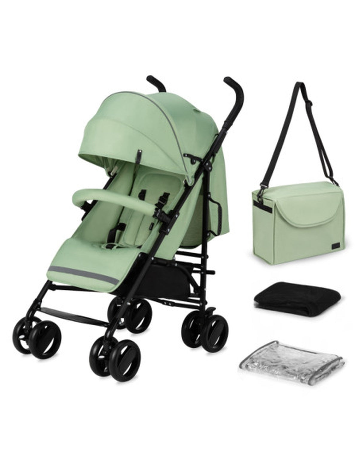 MoMi AKIRA Kinderwagen in Grün - leicht, wendig, mit Faltmechanismus