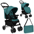 Kinderwagen in Türkis mit verstellbarem Verdeck und Tragetasche