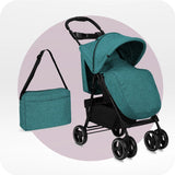 Kinderwagen in Türkis mit Tragetasche und klappbarem Design