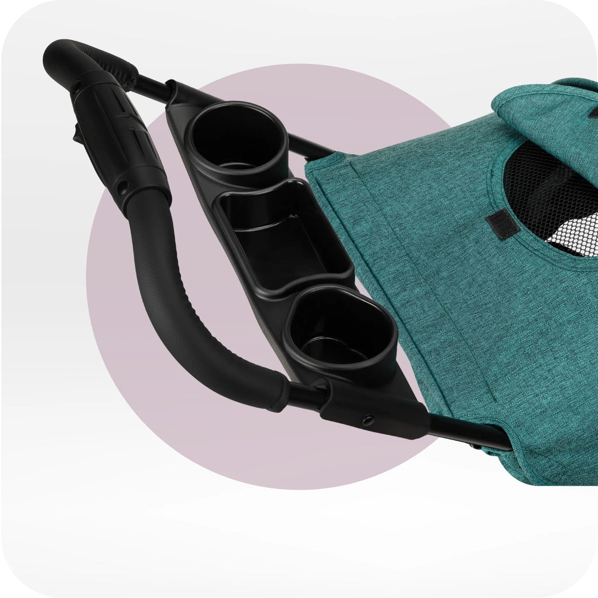 Schwarzer Getränkehalter mit zwei Fächern für Kinderwagen
