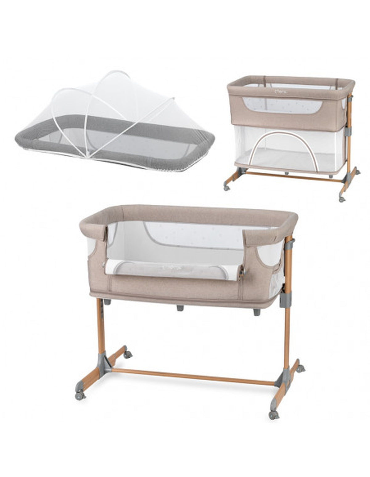 MoMi SMART BED Kinderbett mit 2 Schlafpositionen und Laufgitterfunktion Beige