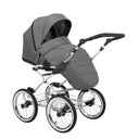 Ansicht von Schräg-Links einesmodernen Kinderwagens mit Babywanne.