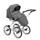 Ansicht von Schräg-Links einesmodernen Kinderwagens mit Babywanne.