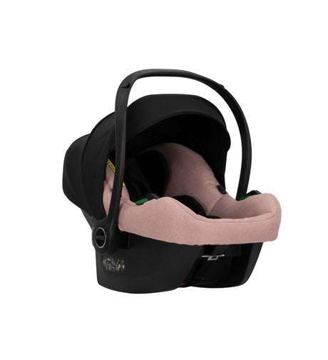 Ansicht von hinten eines modernen Kinderautositzes in Pink.