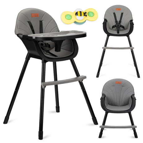 Hochstuhl in Grau mit abnehmbarem Tablett und Sicherheitsgurt