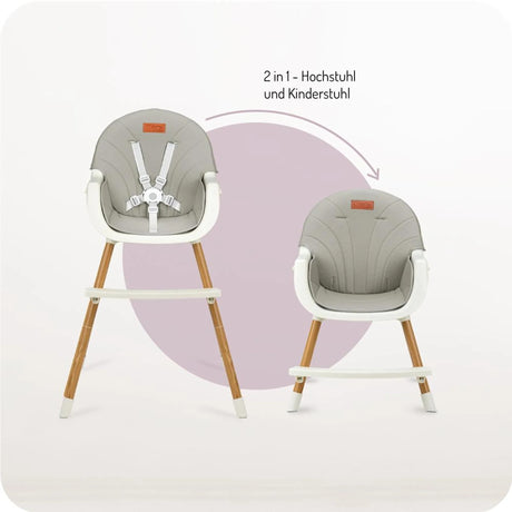 2-in-1 Hochstuhl und Kinderstuhl in Grau mit Holzbeinen