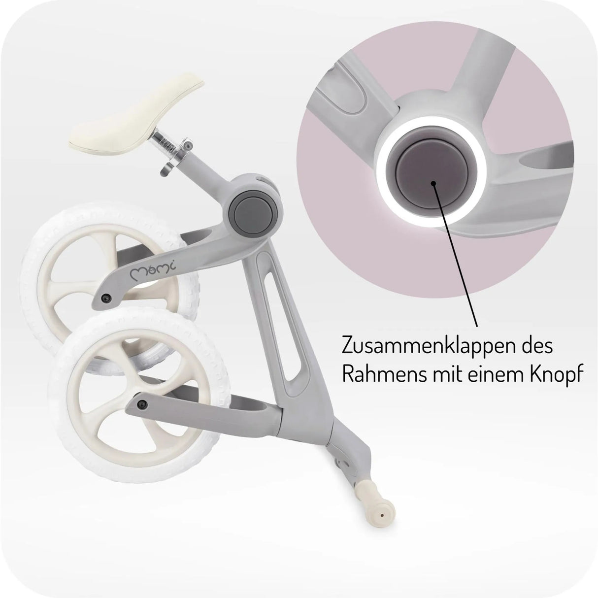 Faltbares Kinderfahrrad mit Knopfmechanismus zum Zusammenklappen des Rahmens