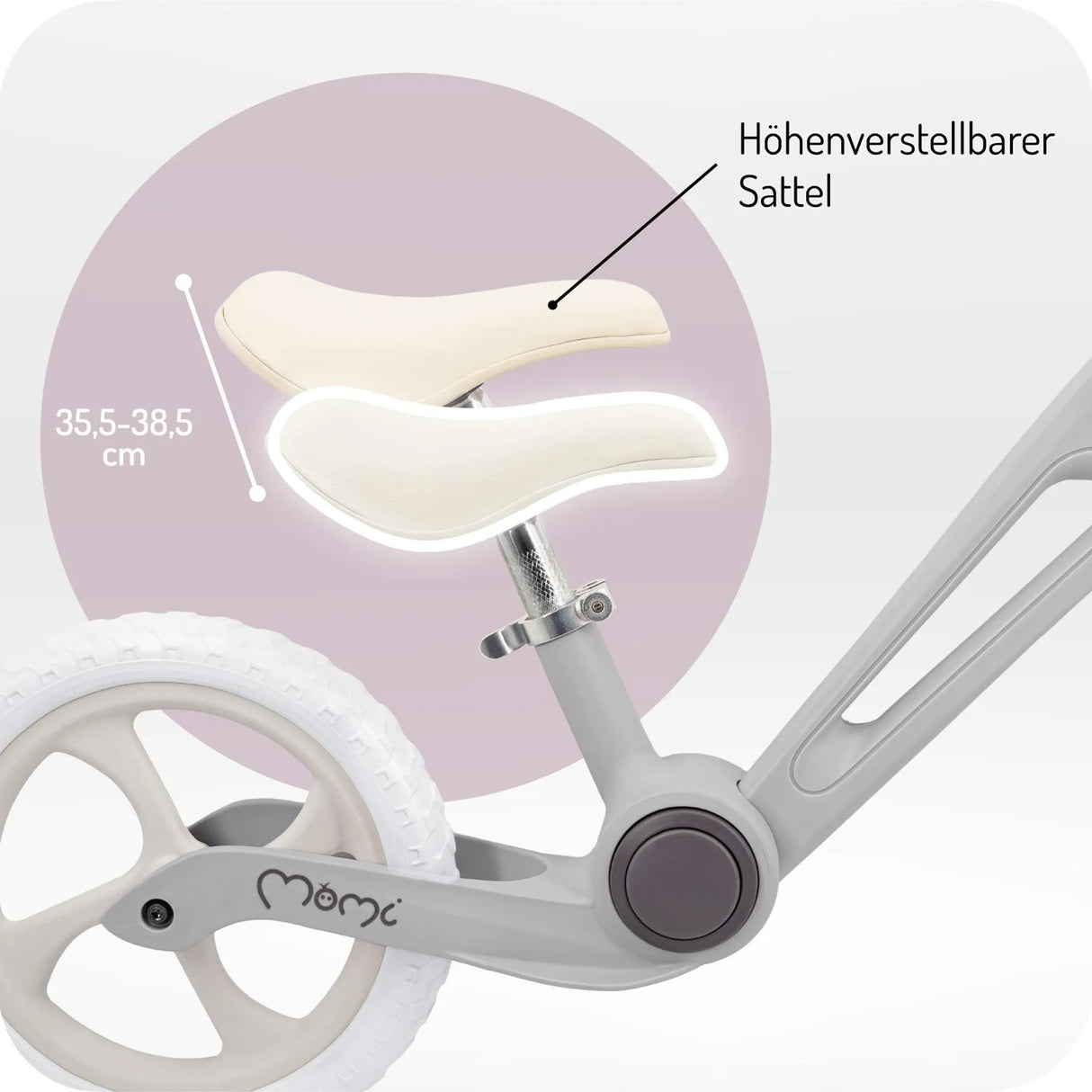 Höhenverstellbarer Sattel in hellem Farbton für Kinderfahrzeug