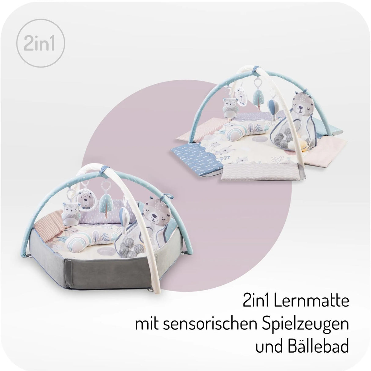 2-in-1 Lernmatte mit Spielbogen und Bällebad für Babys