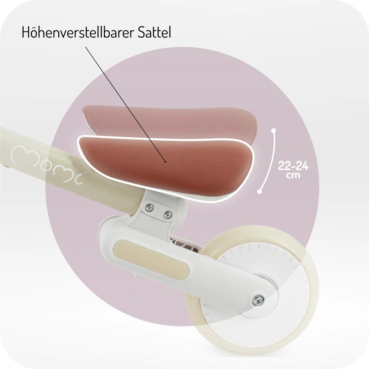 Höhenverstellbarer Sattel in Braun für Kinderfahrzeug, 22-24 cm hoch