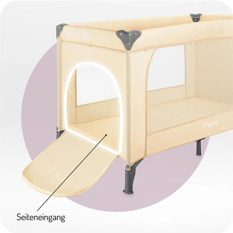 Reisebett mit seitlichem Eingang und Netzseiten für gute Belüftung