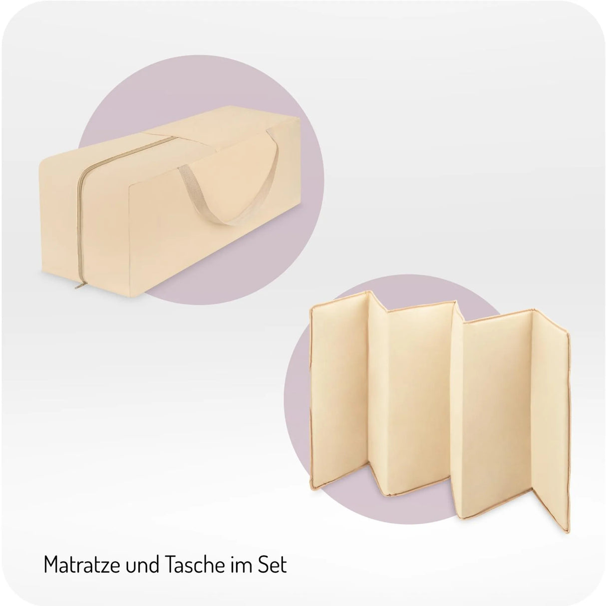 Matratze und Tragetasche im Set, beige, faltbar und handlich