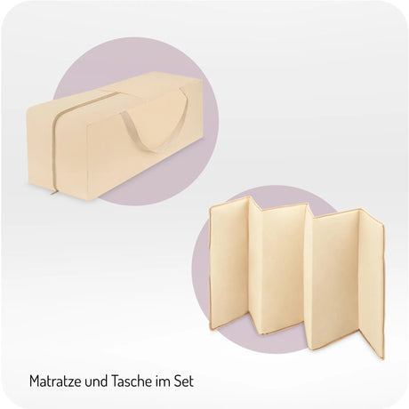 Matratze und Tragetasche im Set, beige, faltbar und handlich