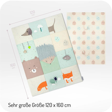 Bunte Spielmatte mit Tieren, Größe 120 x 160 cm