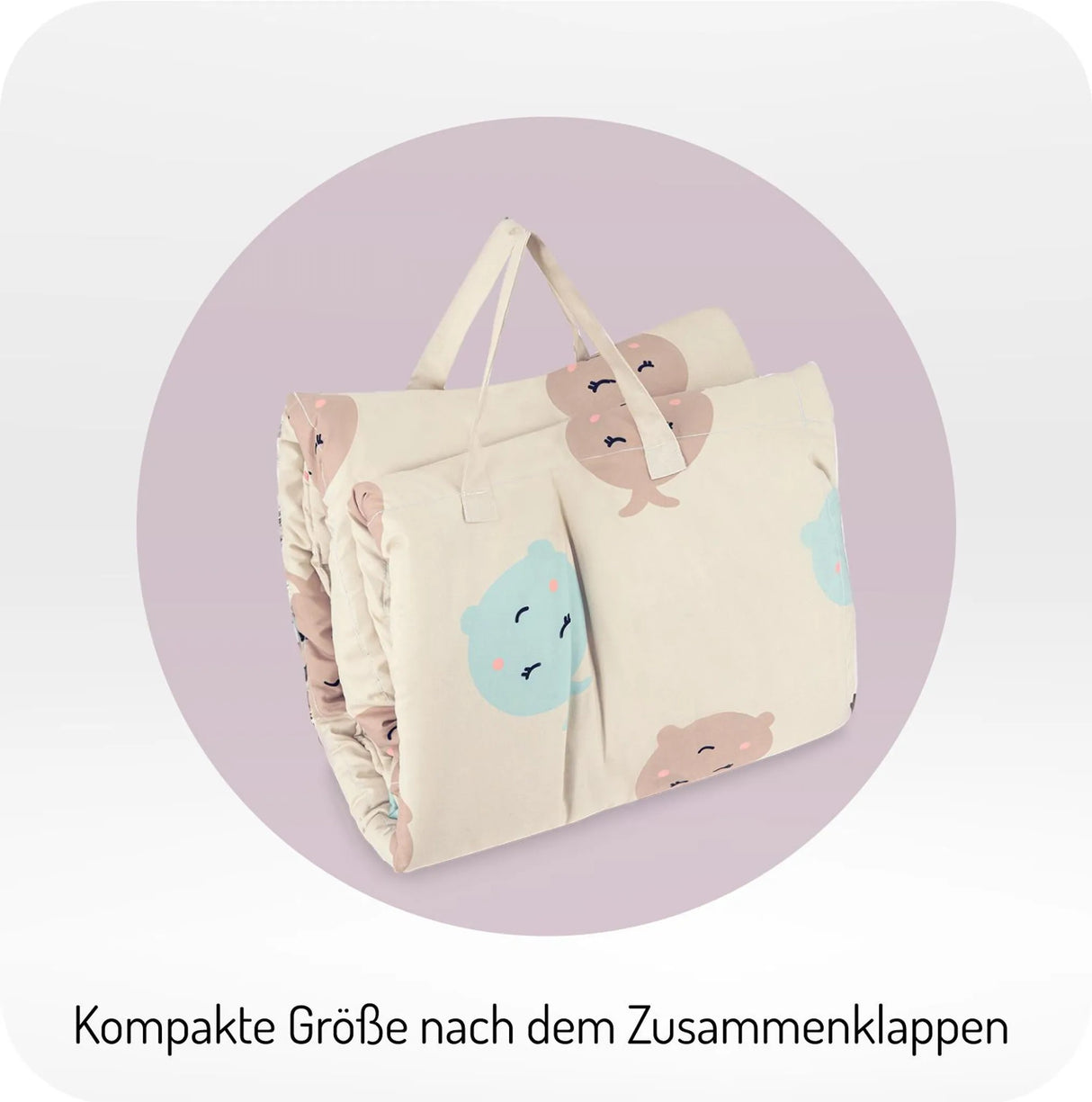 Kompakte, zusammenklappbare Decke mit buntem Tiermotiv