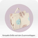 Kompakte, zusammenklappbare Decke mit buntem Tiermotiv