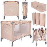 Reisebett in Beige mit abnehmbarer Matratze und Tragetasche