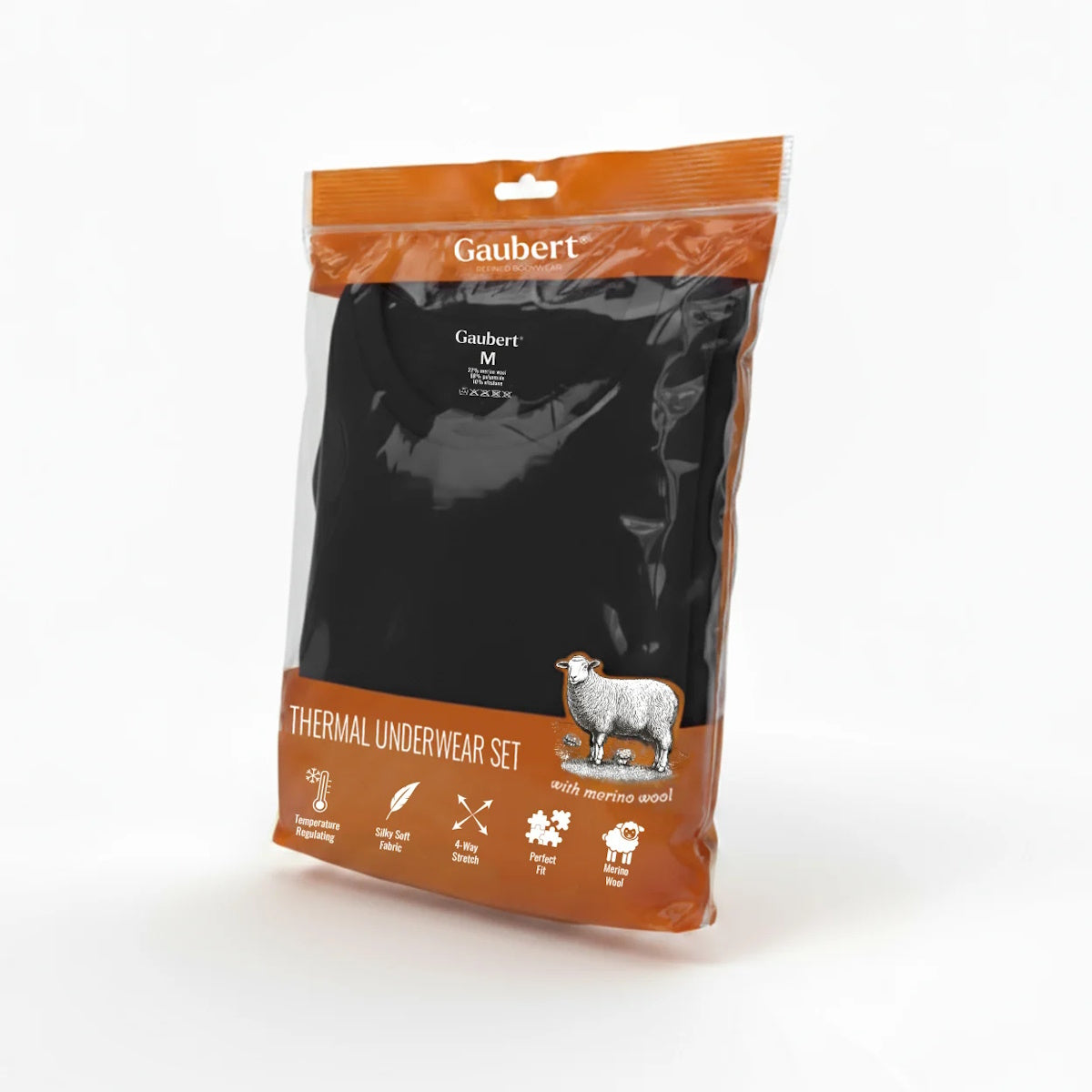 Gaubert Herren Thermo-Unterwäsche Set , Größe M - XXL – Merinowolle, Atmungsaktiv, Temperaturregulierend & Geruchshemmend - Schwarz