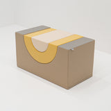 Bunte, gepolsterte Aufbewahrungsbox in Beige, Gelb und Grau