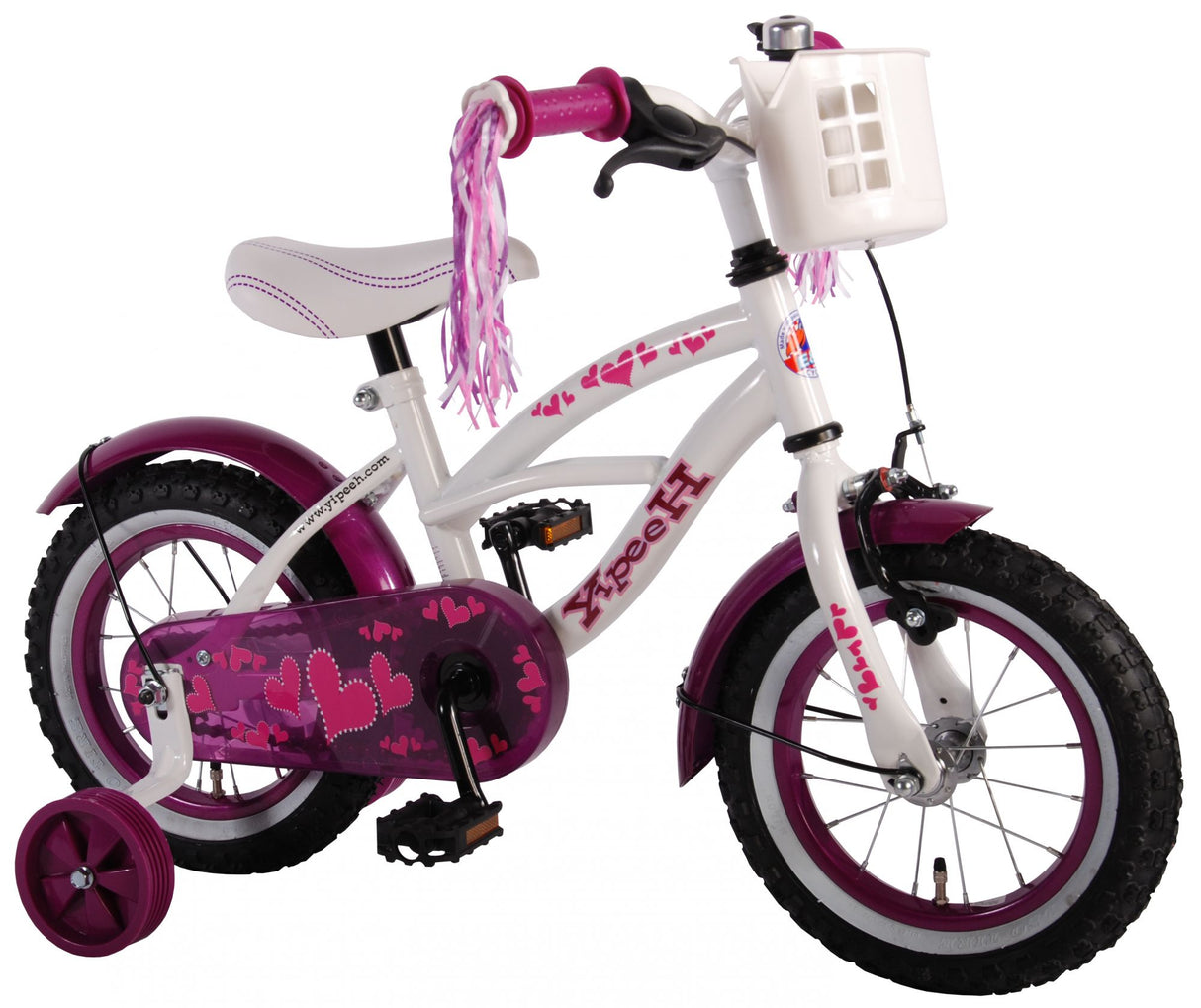 Volare Heart Cruiser Kinderfahrrad - Mädchen - 12 Zoll - Weiß/Lila
