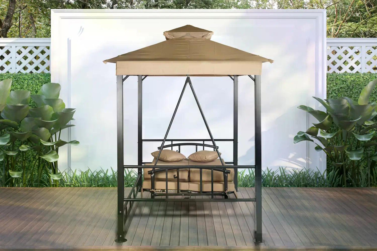 PureHaven Hollywoodschaukel Toskana – Gartenliege für 3 Personen, verstellbare Rückenlehne, inkl. Sitzauflage, wetterfest