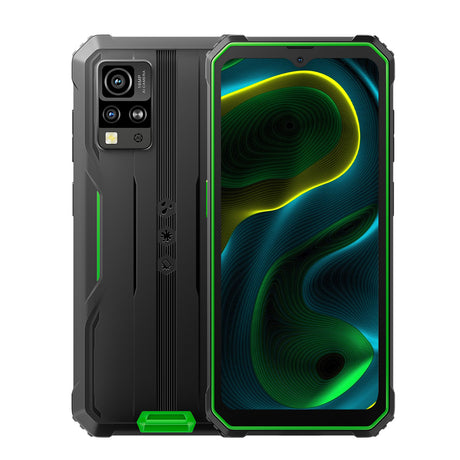 Blackview BV4800SE Outdoor Smartphone – Rückseite und Vorderseite frontal leicht überlappend und buntem Dispaly