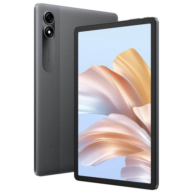 Blackview TAB 90 Schwarz WIFI- Tablet von Vorne und Rueckseite mit Display an und Kamera auf der Rueckseite
