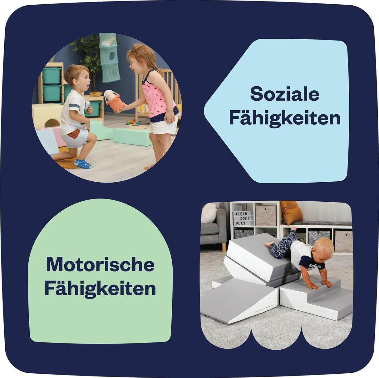 Bunte Schaumstoffbausteine in verschiedenen Formen und Farben für Kinder