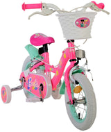 Rosa Kinderfahrrad mit Korb und Stützrädern, Barbie-Motiv