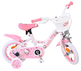 Rosa Kinderfahrrad mit Hello Kitty Motiven und Korb vorne