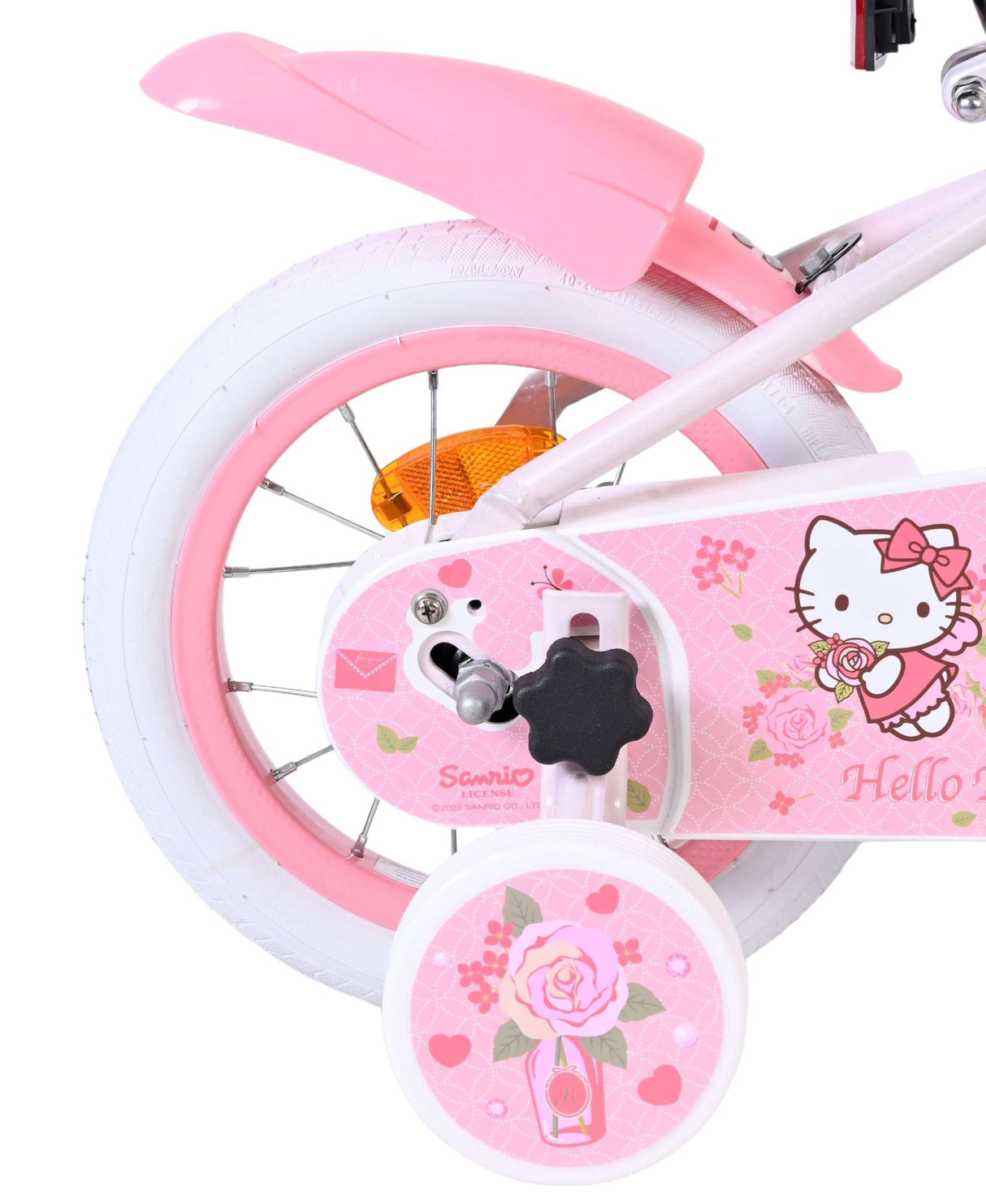 Rosa Kinderfahrrad mit Hello Kitty Design und weißen Reifen