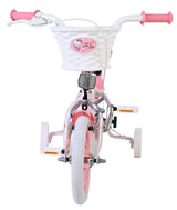 Rosa Kinderfahrrad mit Korb und Stützrädern, verspieltes Design
