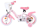 Rosa Kinderfahrrad mit Hello Kitty-Motiv und weißem Korb